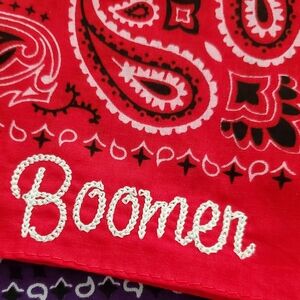 Handmade Embroidered Bandana With Team Logo Or Saying Oklahoma OU Boomer
